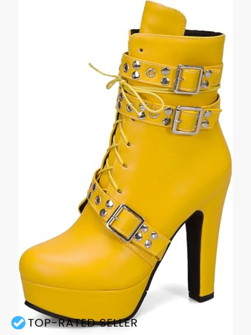 Studded Chunky Heel Ankle Boots Punk Goth Lace-Up Platform Booties